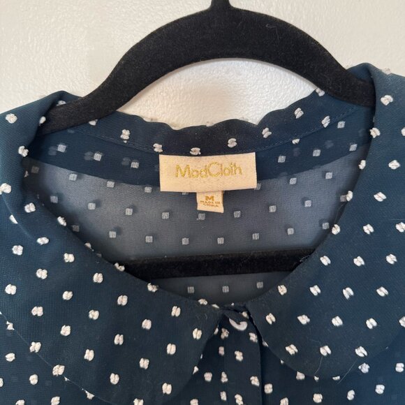 Modcloth Short Sleeve Polka Dot Button Down Blouse Size Medium - Picture 3 of 3